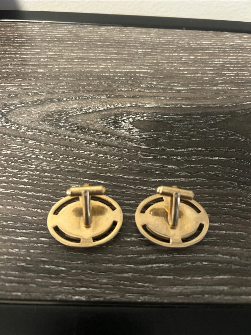 Vintage gold-tone and black oval cufflinks